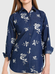 Denim Flwr Printed W One side Pocket Shirt