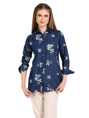Denim Flwr Printed W One side Pocket Shirt
