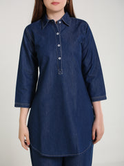 Denim Solid White Stitched Co-ord Set
