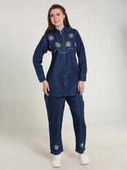 Denim Embroidered Phone Colour Stitched Cord-Set
