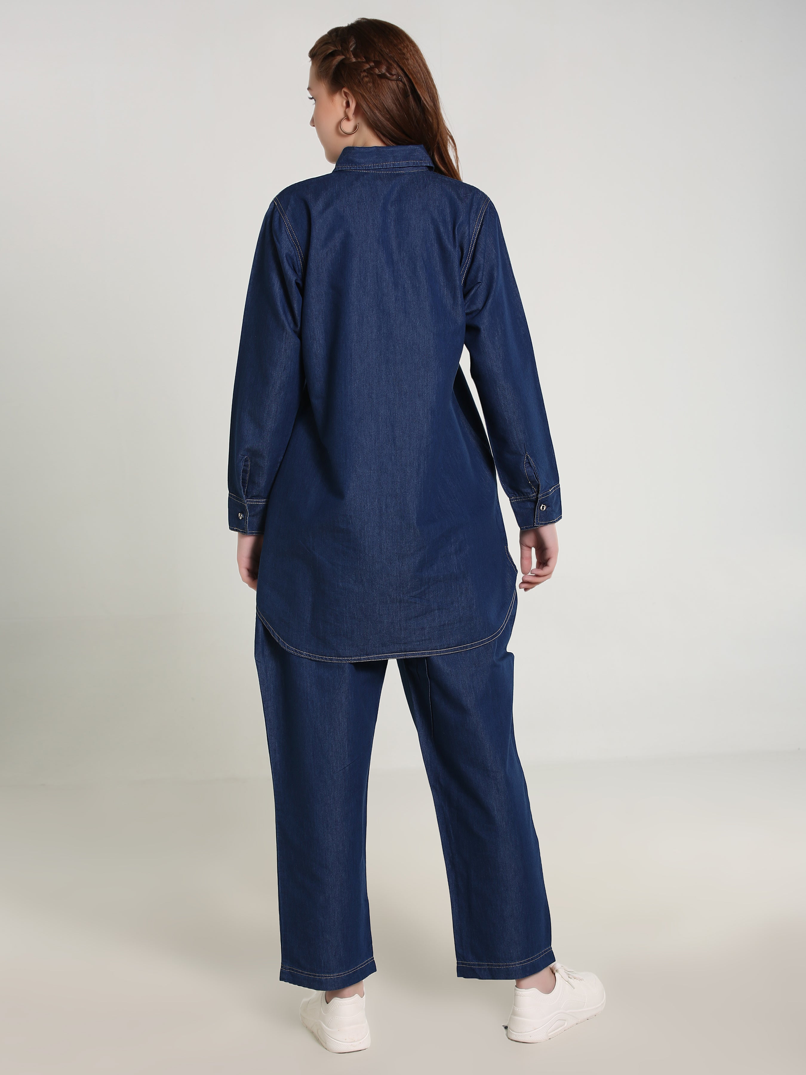 Denim Embroidered Phone Colour Stitched Co-ord Set
