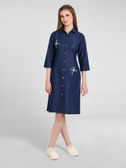 Denim Butta Pocket Embroidered One-Piece Dress