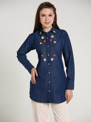 Denim Brnch Colar Body Embroidered Shirt