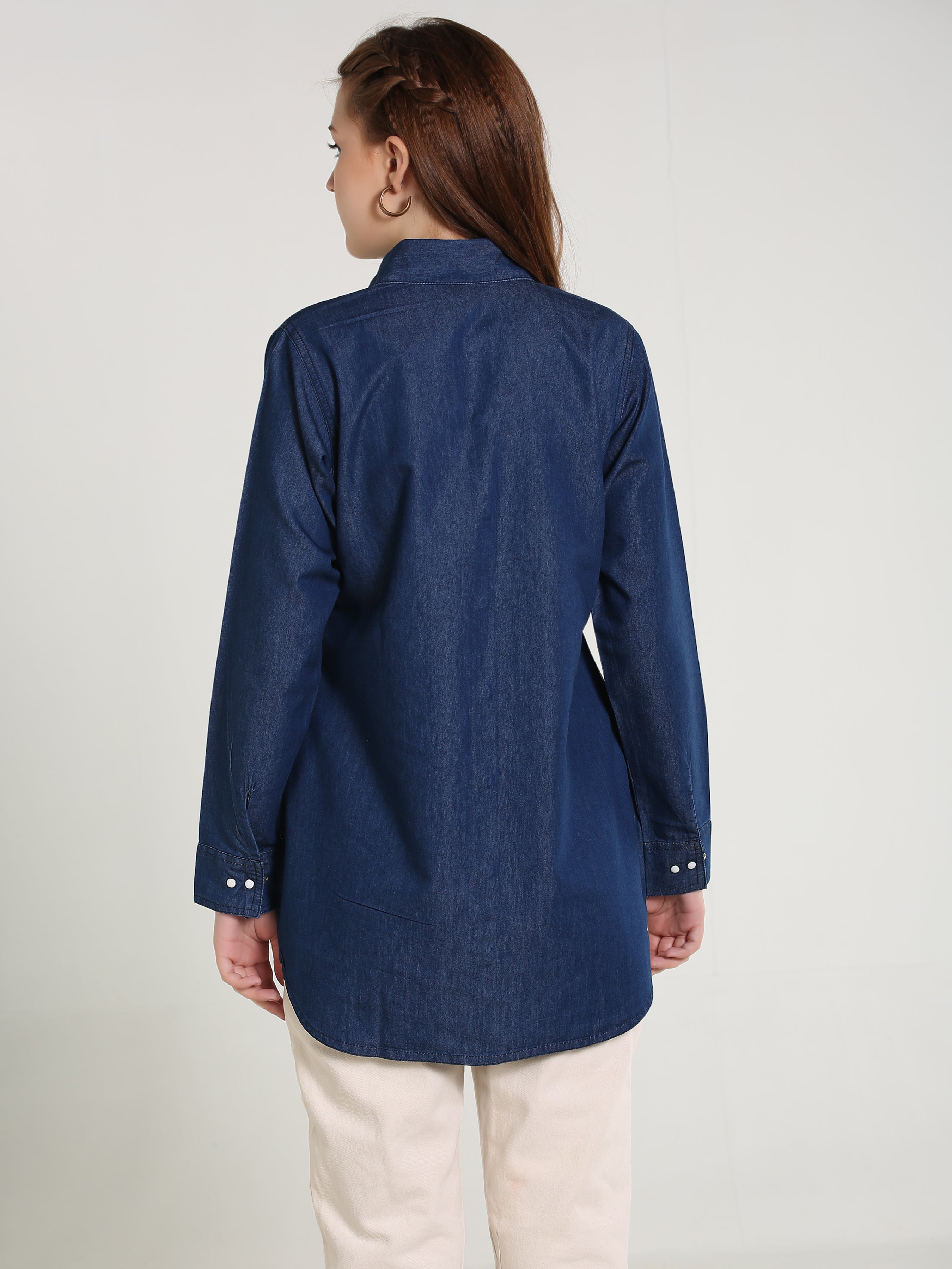 Denim Brnch Colar Body Embroidered Shirt