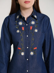 Denim Brnch Colar Body Embroidered Shirt