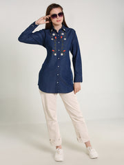 Denim Brnch Colar Body Embroidered Shirt
