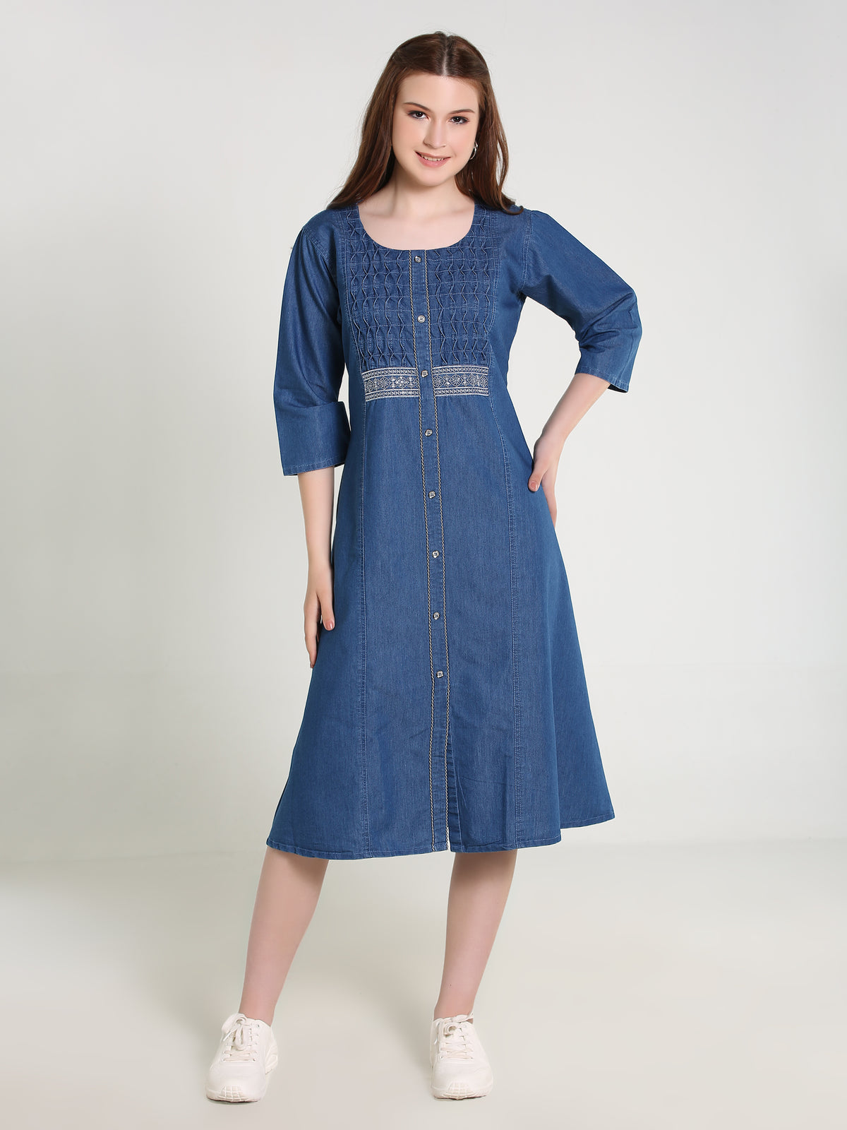 Denim Embroidered Dress