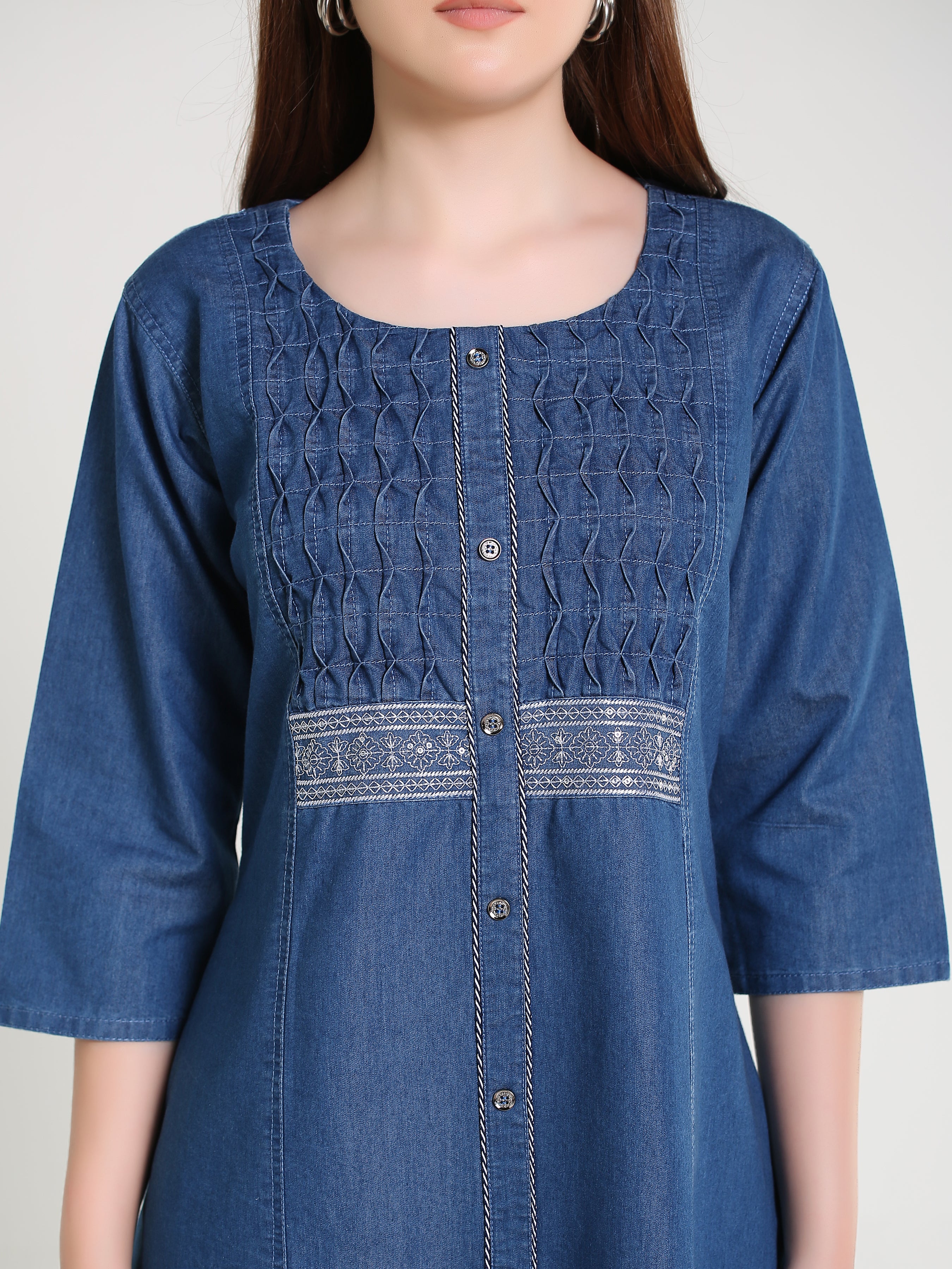 Denim Emb Kurta Patti Pintux Tabla Dress