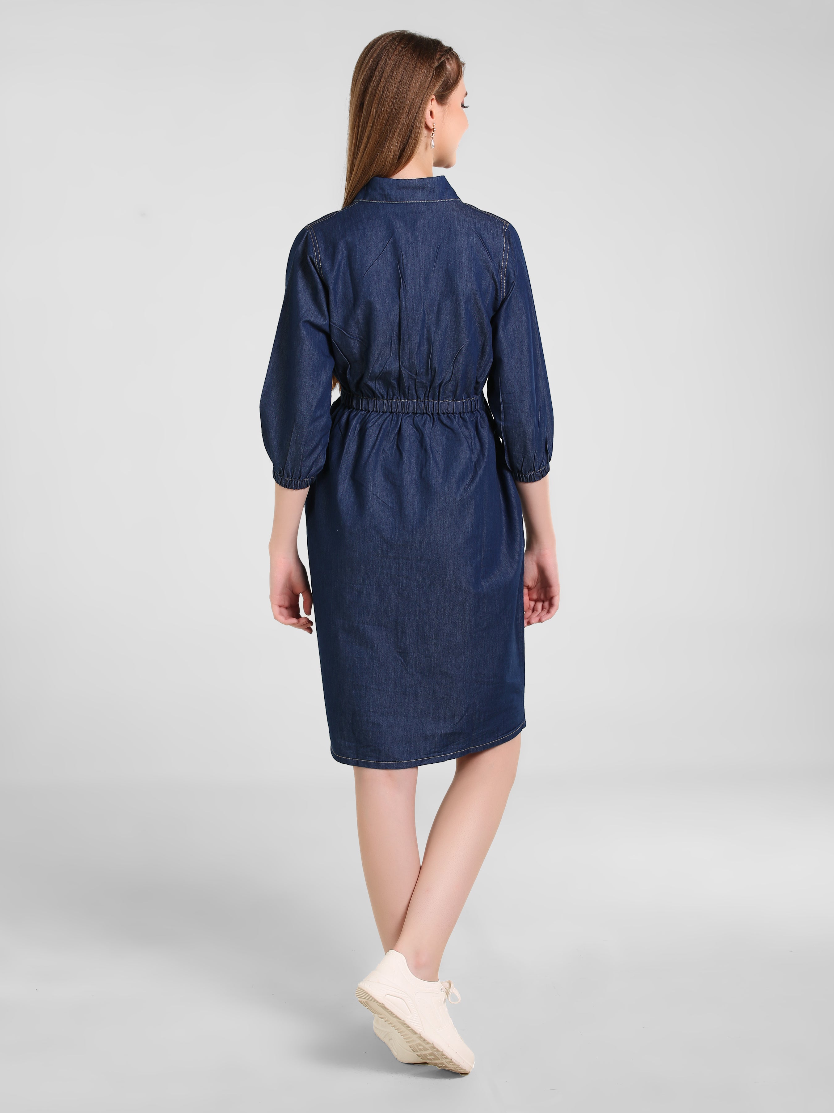 Denim Shirt Collar Embroidered One-Piece Dress