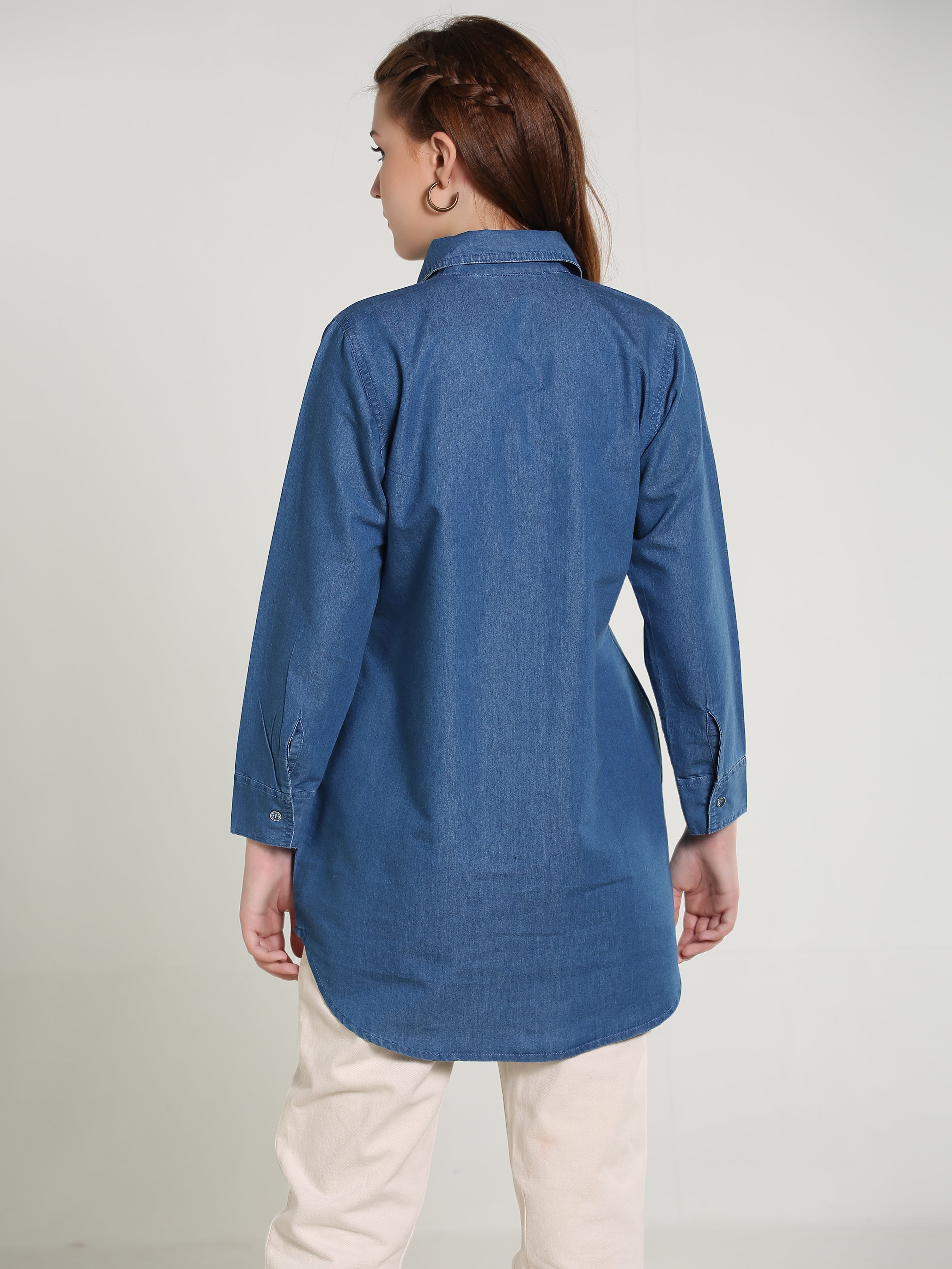Denim Cross Stch Embroidered Shirt
