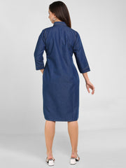 Denim Pintux Fawn stiches Shirt Collar Dress