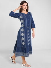 Denim A Line Printed W Flair Dress