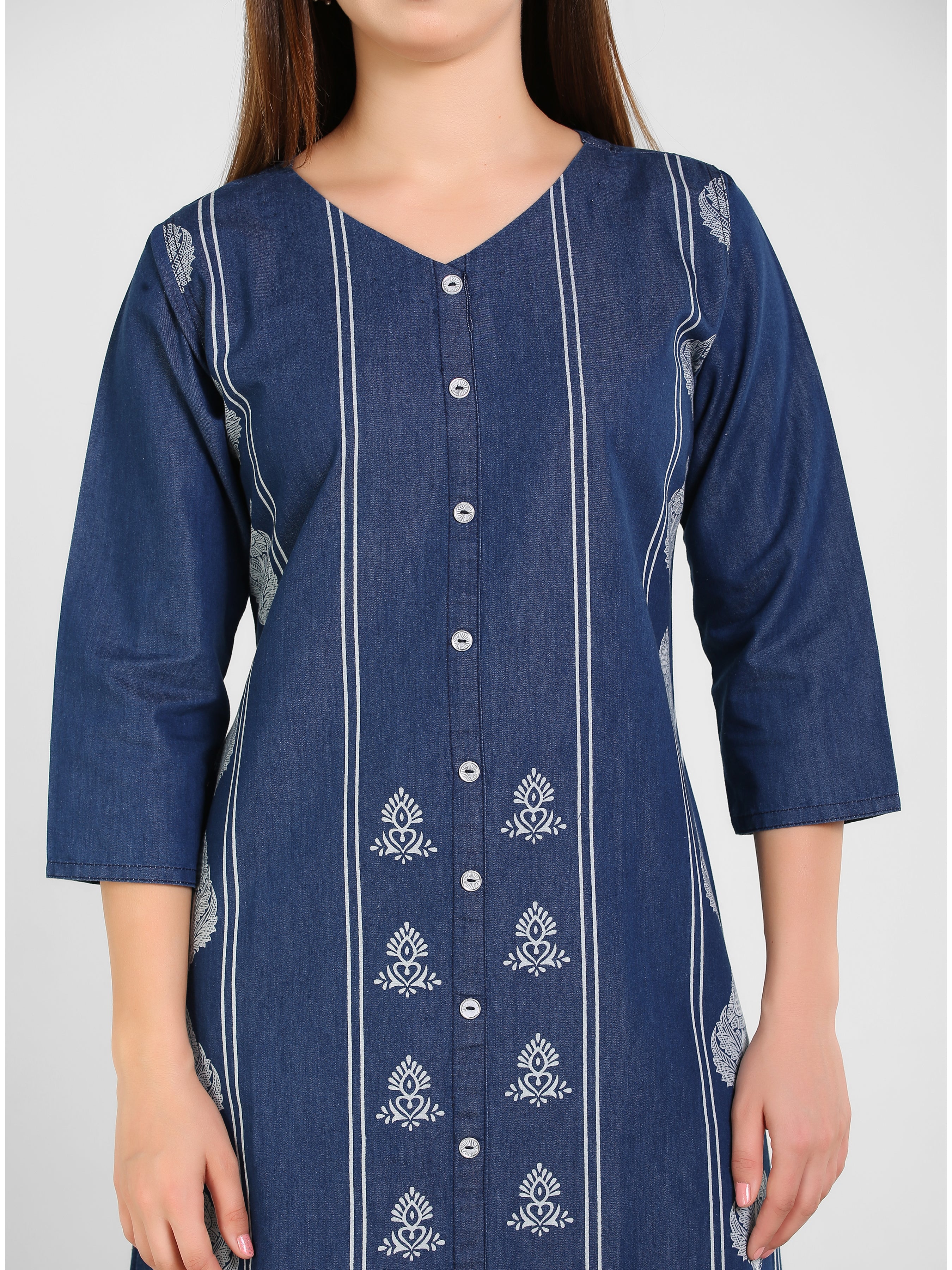 Denim A Line Printed W Flair Dress