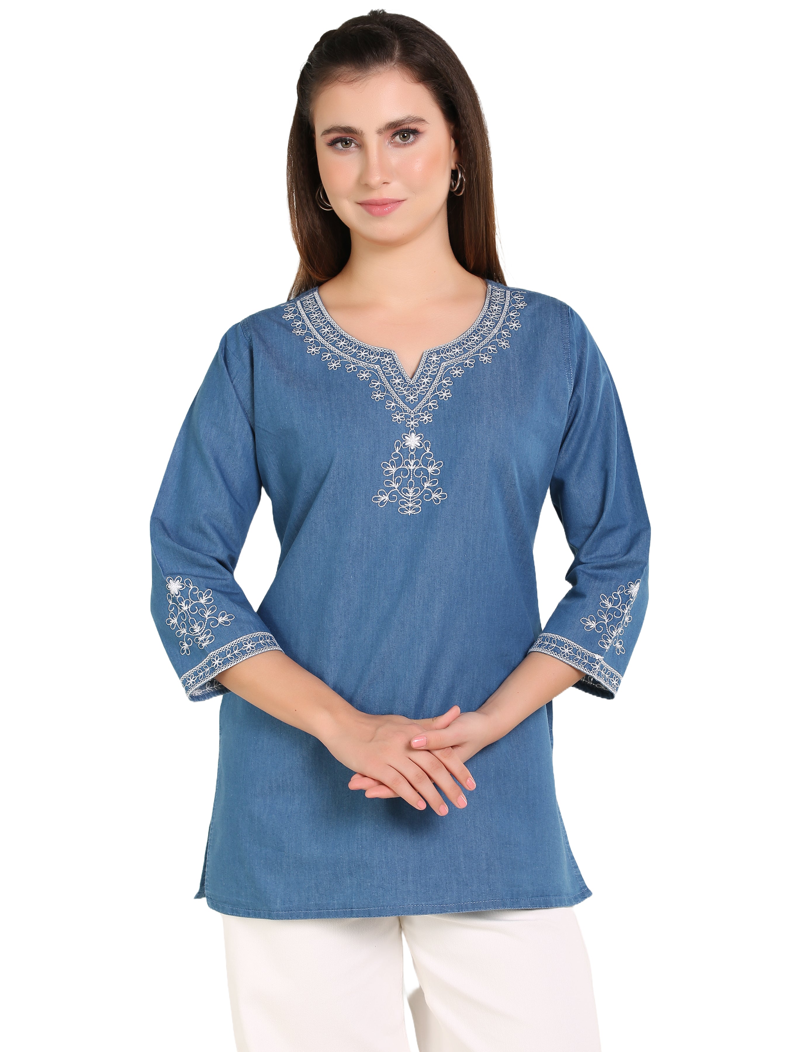 Denim Embroidered Kurti