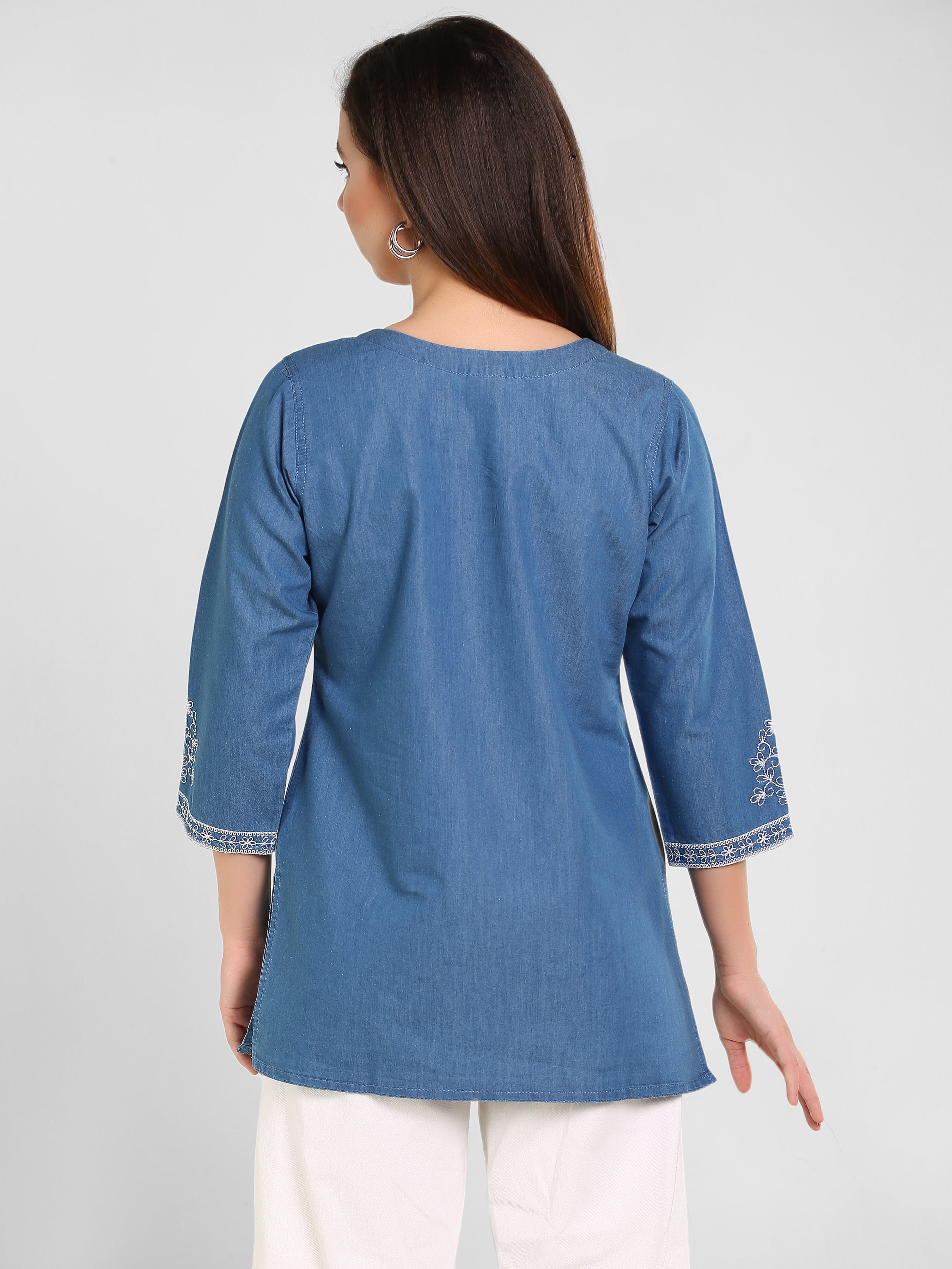 Denim Embroidered Kurti