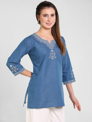 Denim Embroidered Kurti