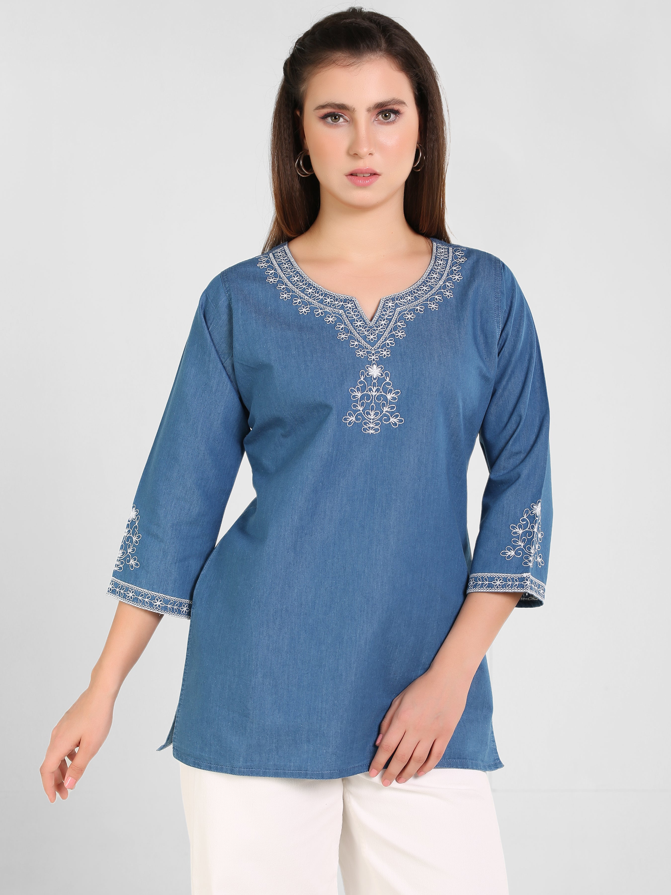 Denim Embroidered Kurti