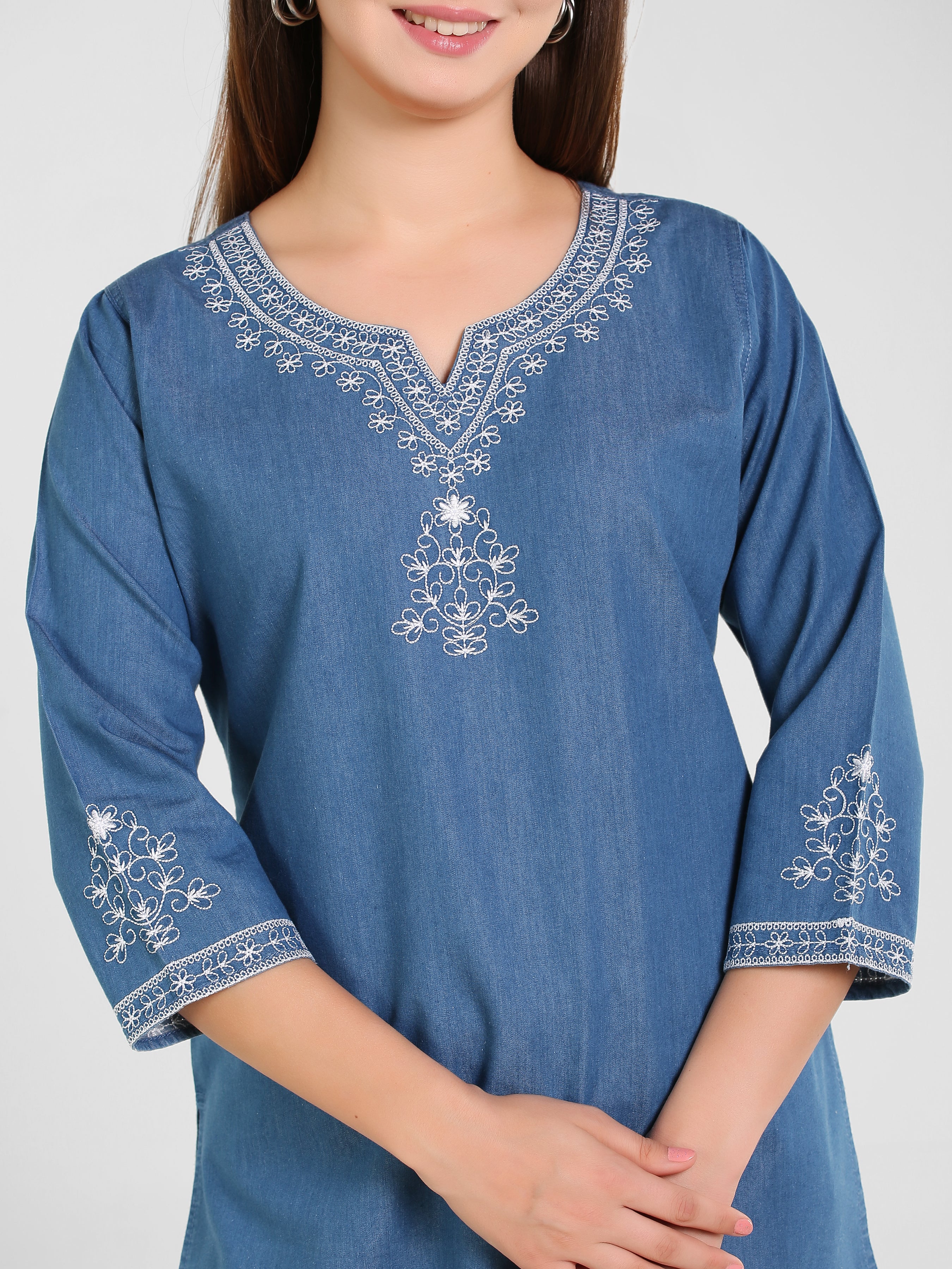 Denim Embroidered Kurti