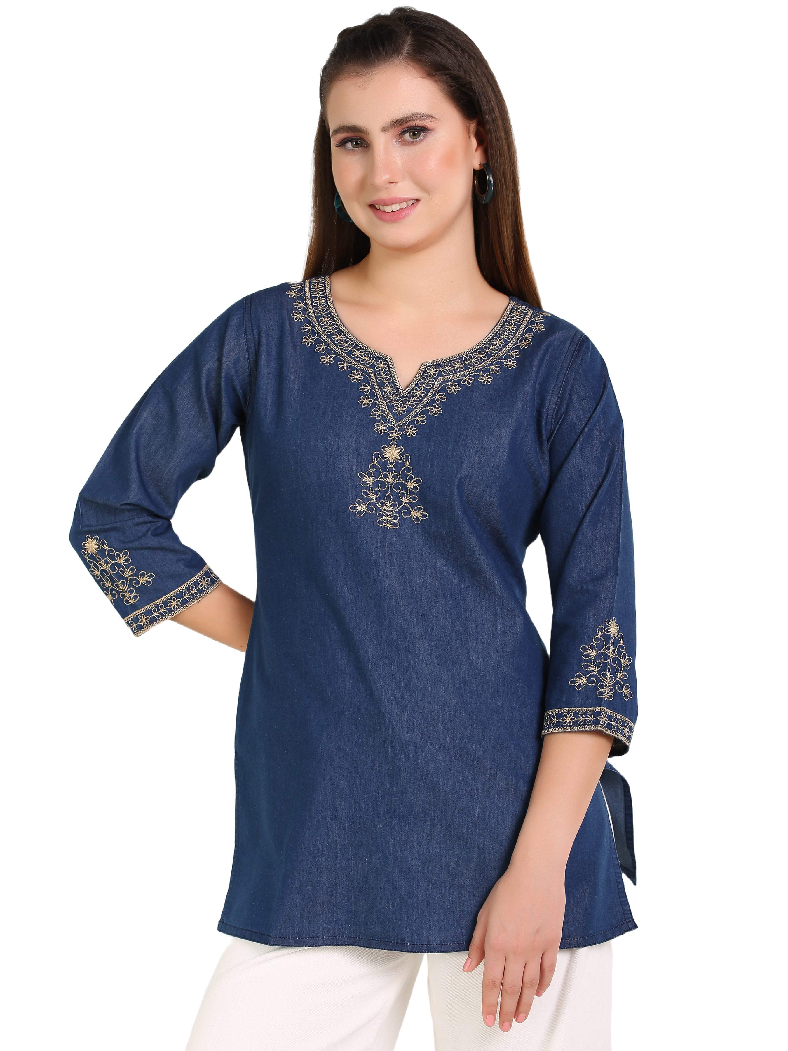 Denim Embroidered Kurti