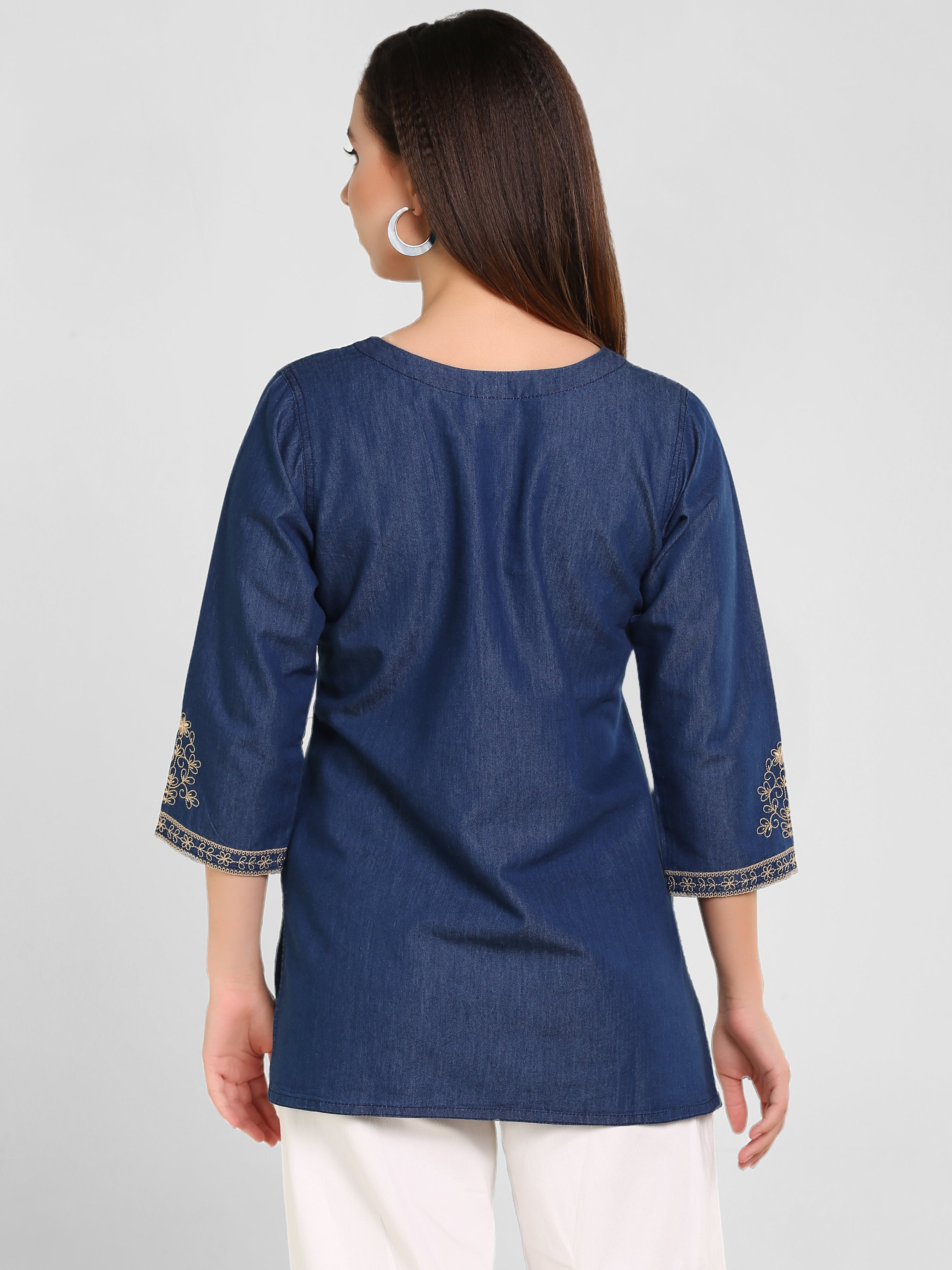 Denim Embroidered Kurti