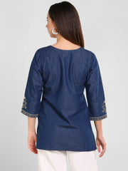 Denim Embroidered Kurti