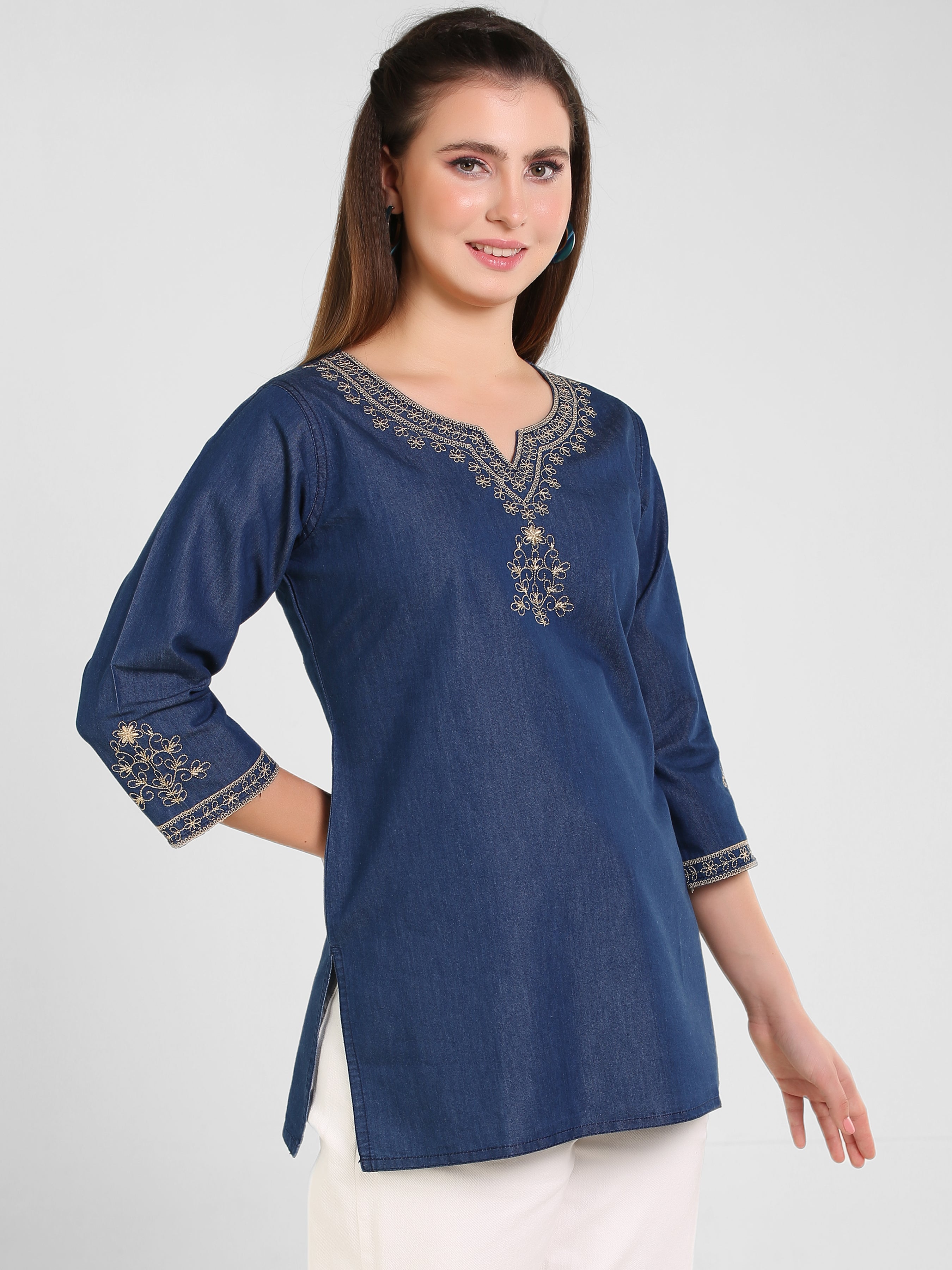 Denim Embroidered Kurti