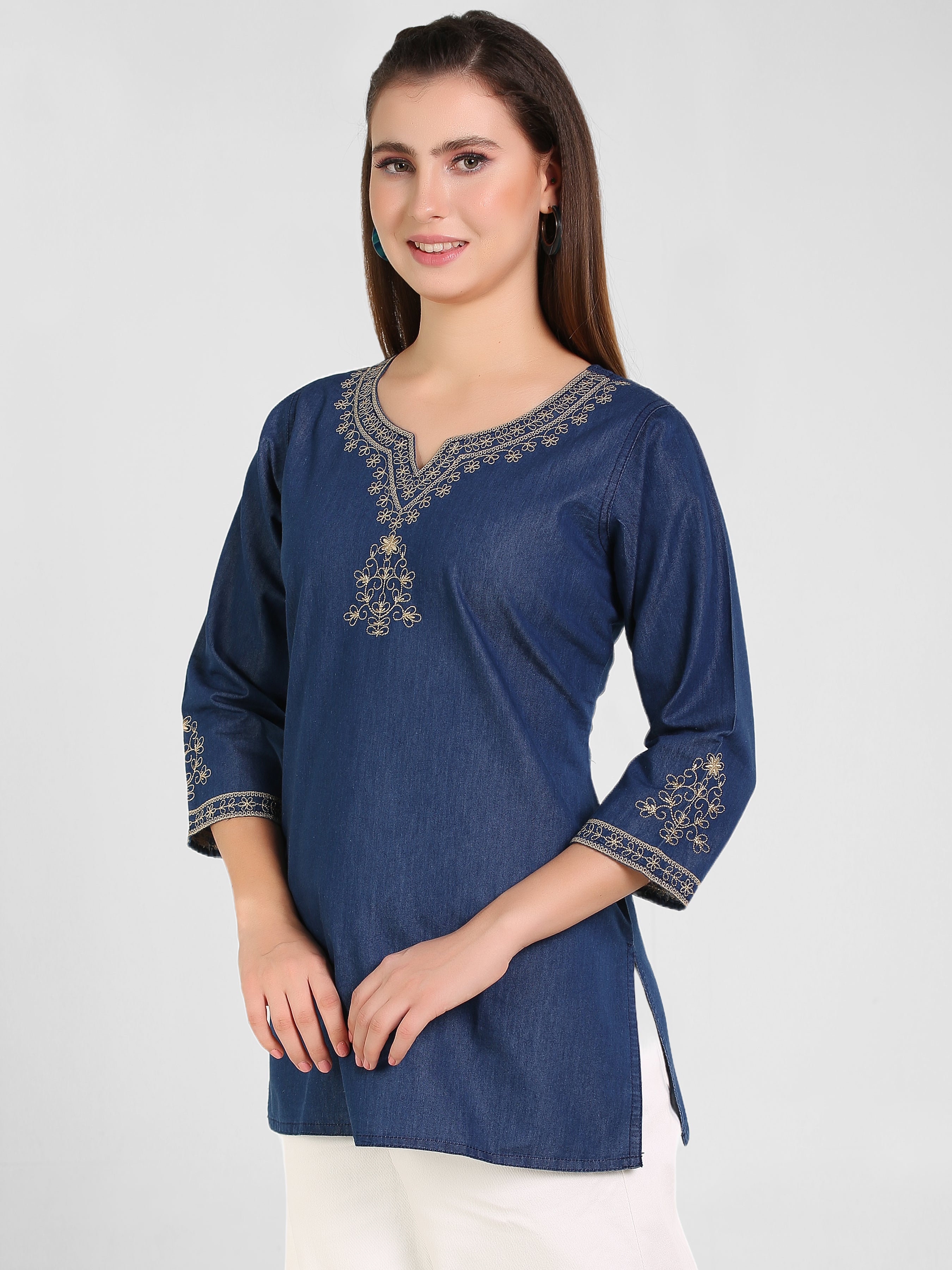 Denim Embroidered Kurti