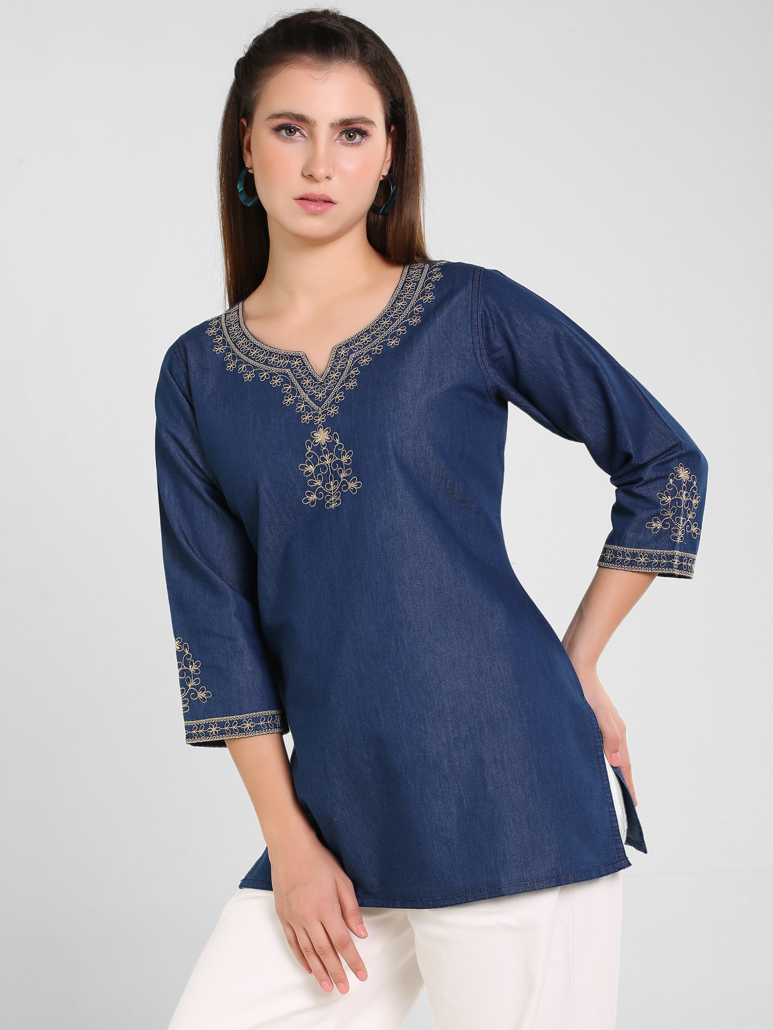 Denim Embroidered Kurti