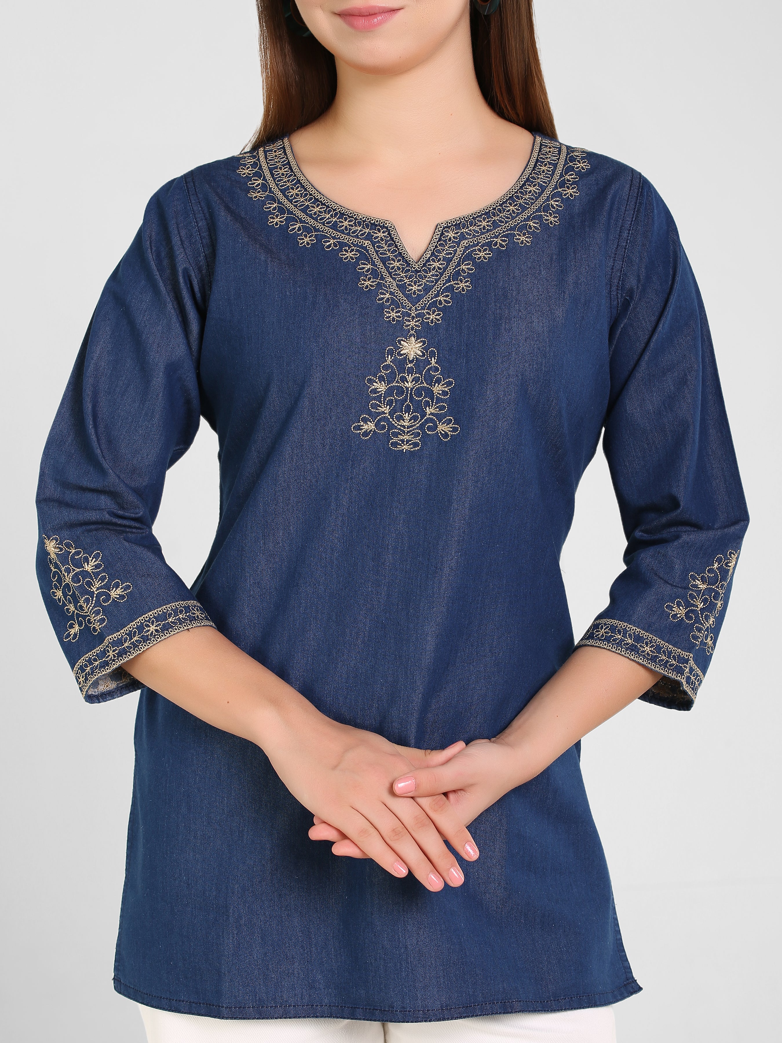 Denim Embroidered Kurti
