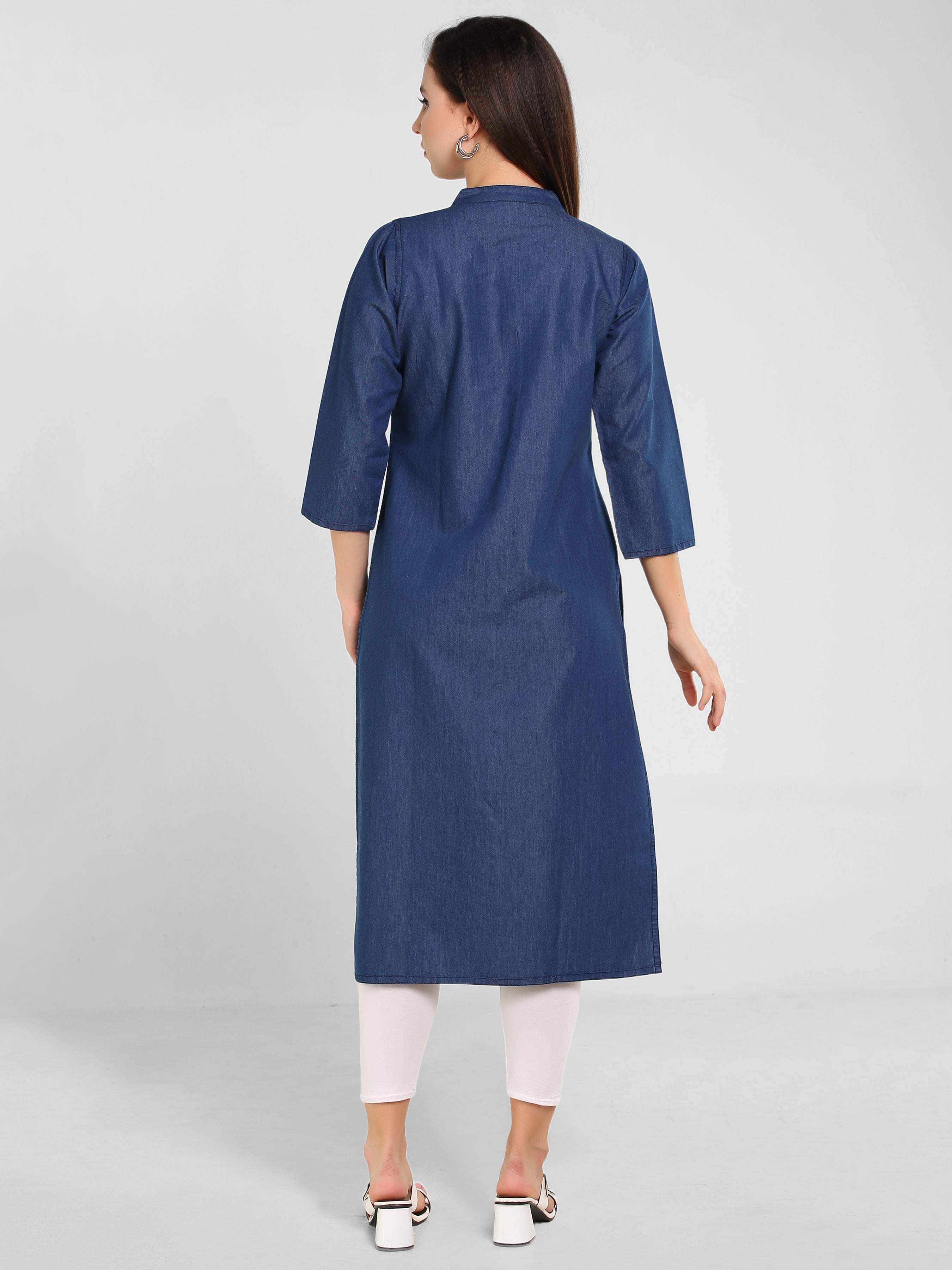 Denim Embroidered Dori Kantha Work Kurta