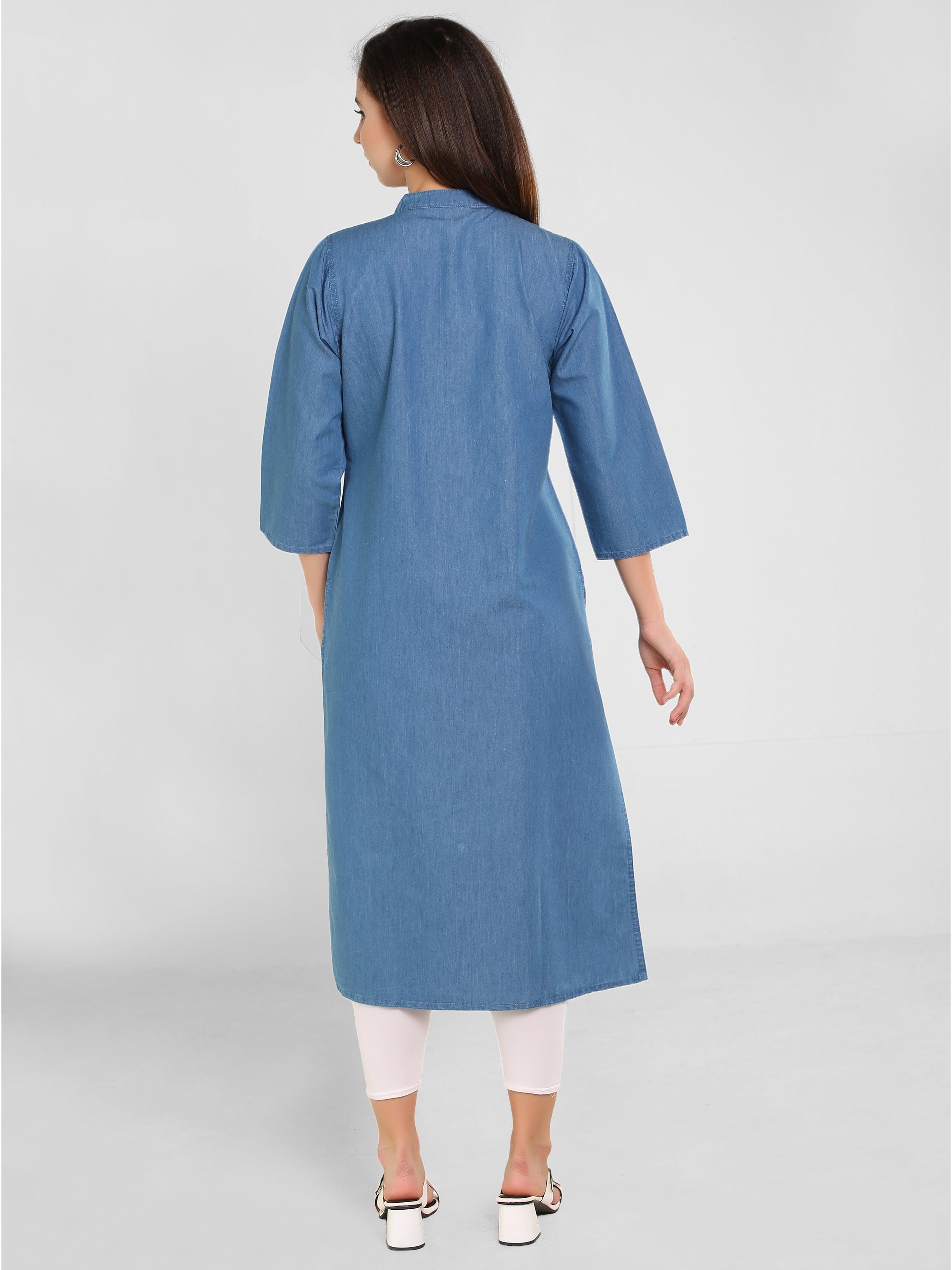 Denim Embroidered Dori Kantha Work Kurta