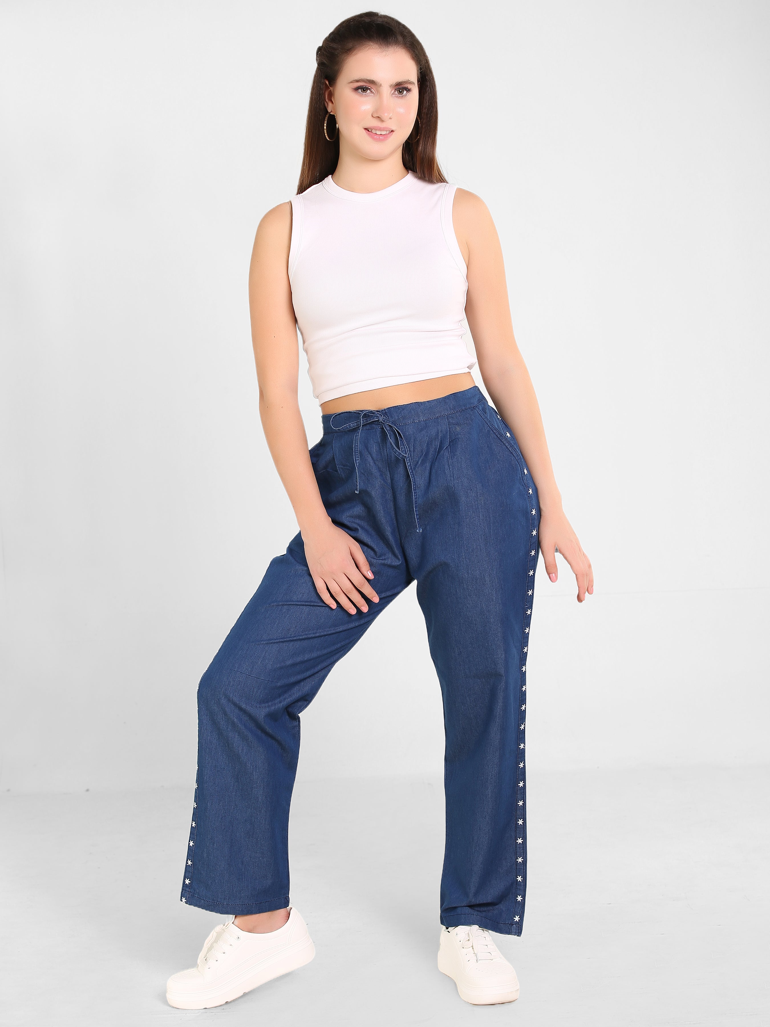 Denim Star Embroiderd Lace Pant
