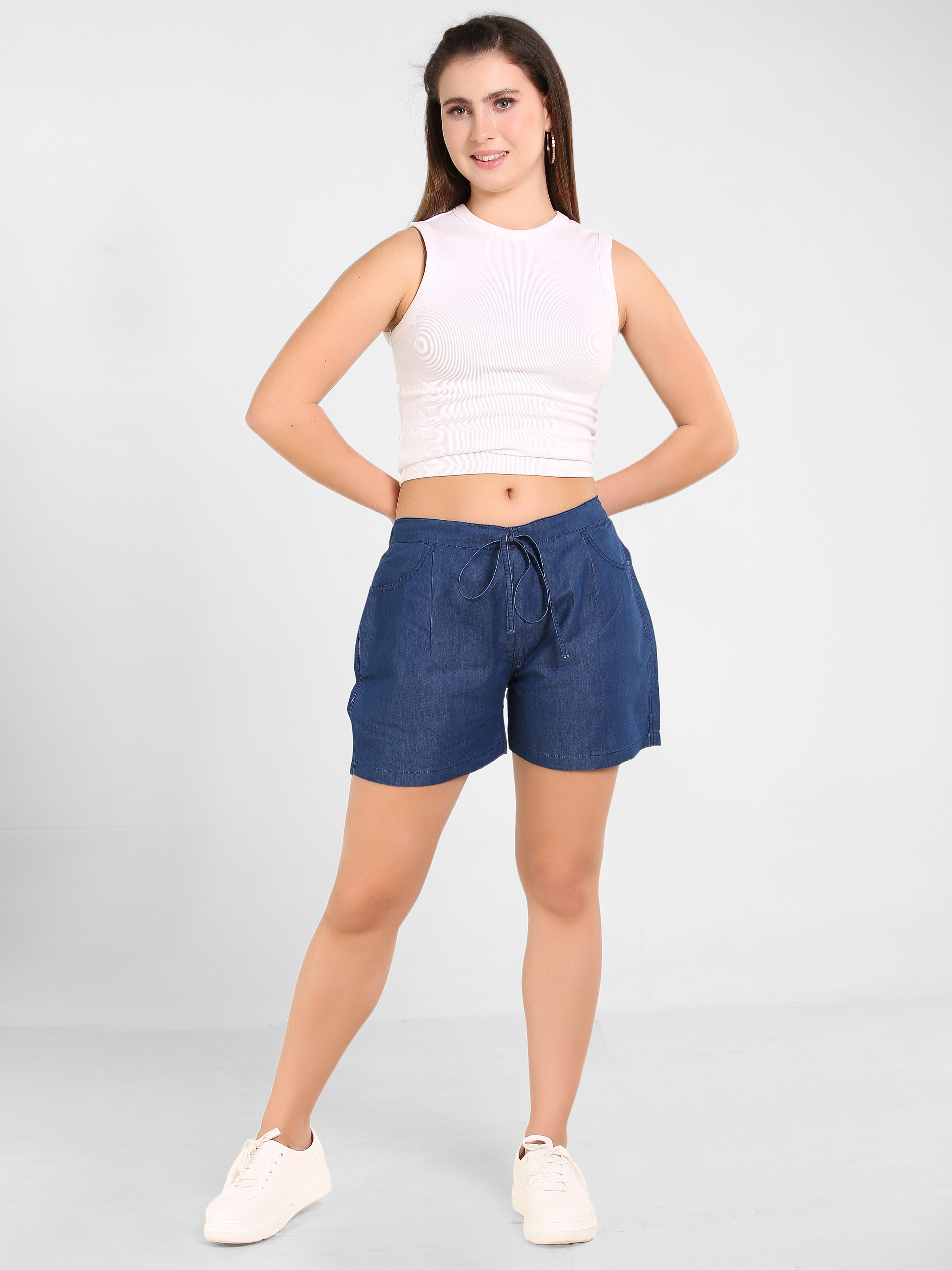 Denim Solid Shorts