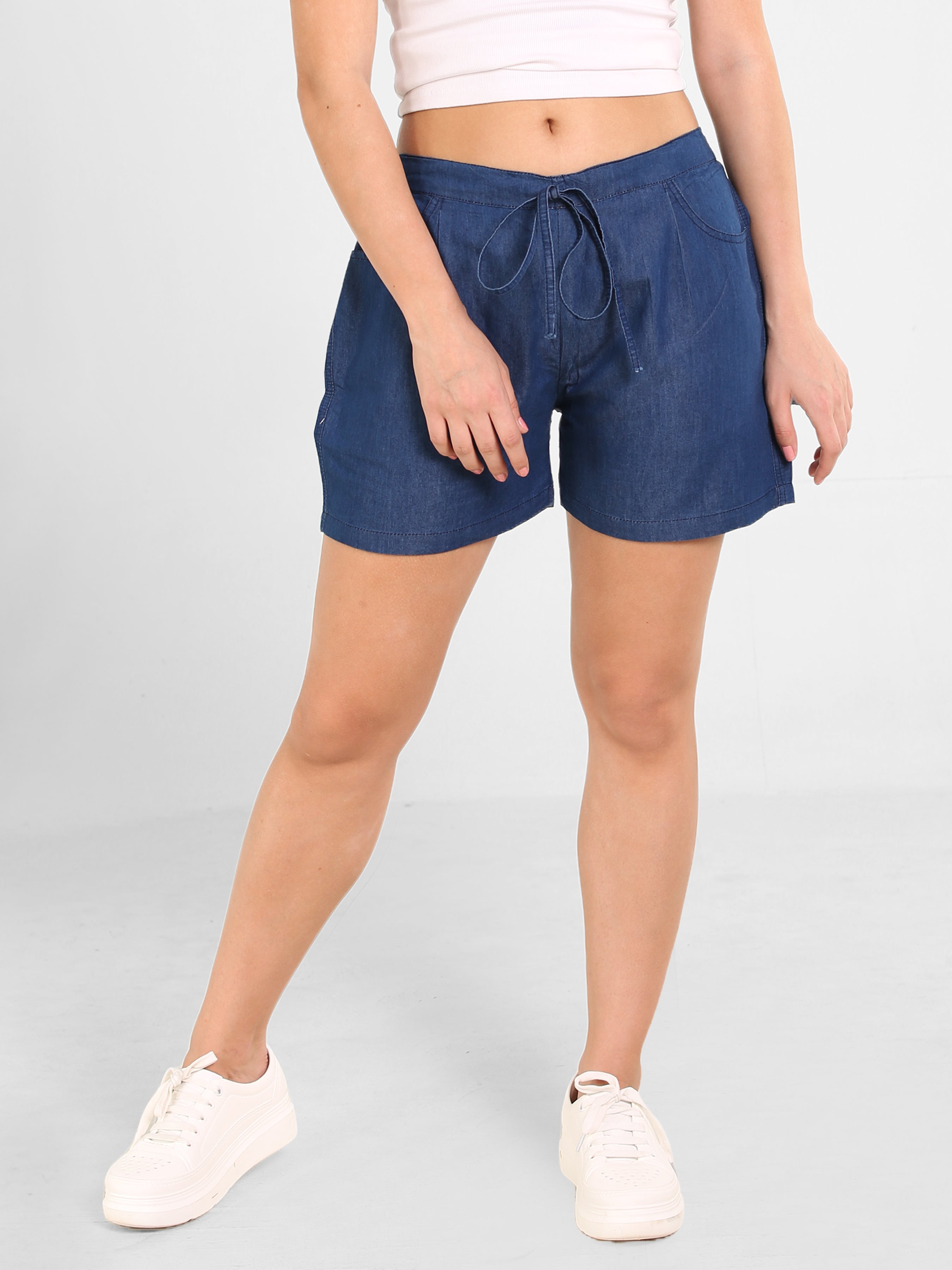 Denim Solid Shorts