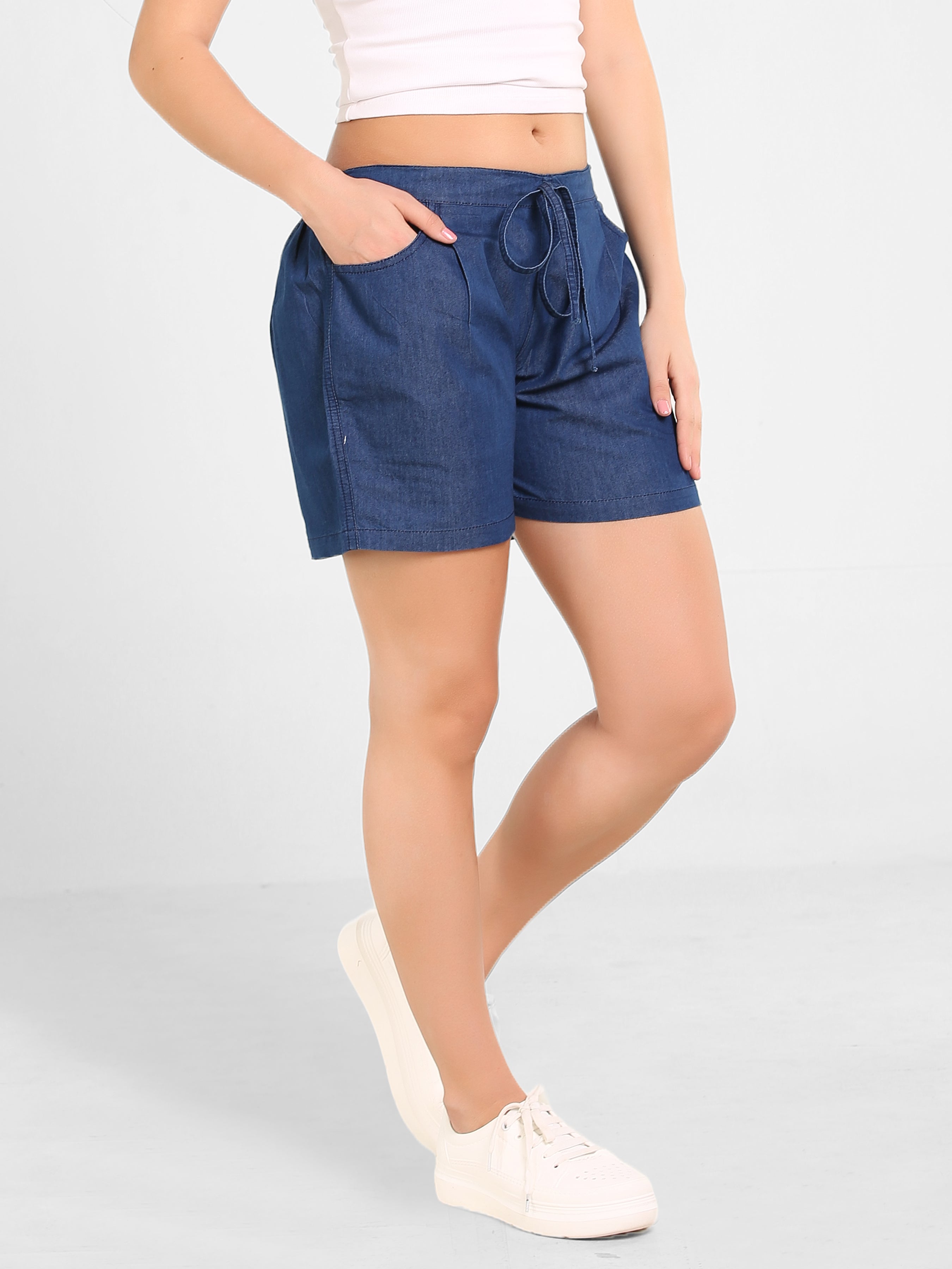 Denim Solid Shorts