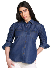 Denim Fawn Stitch Shloulder Patch Both Side Pocket Shirt