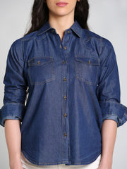 Denim Fawn Stitch Shloulder Patch Both Side Pocket Shirt
