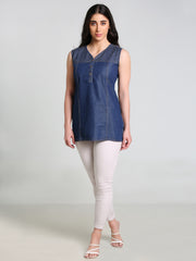 Denim DMC stich SL Round V Neck Kurti