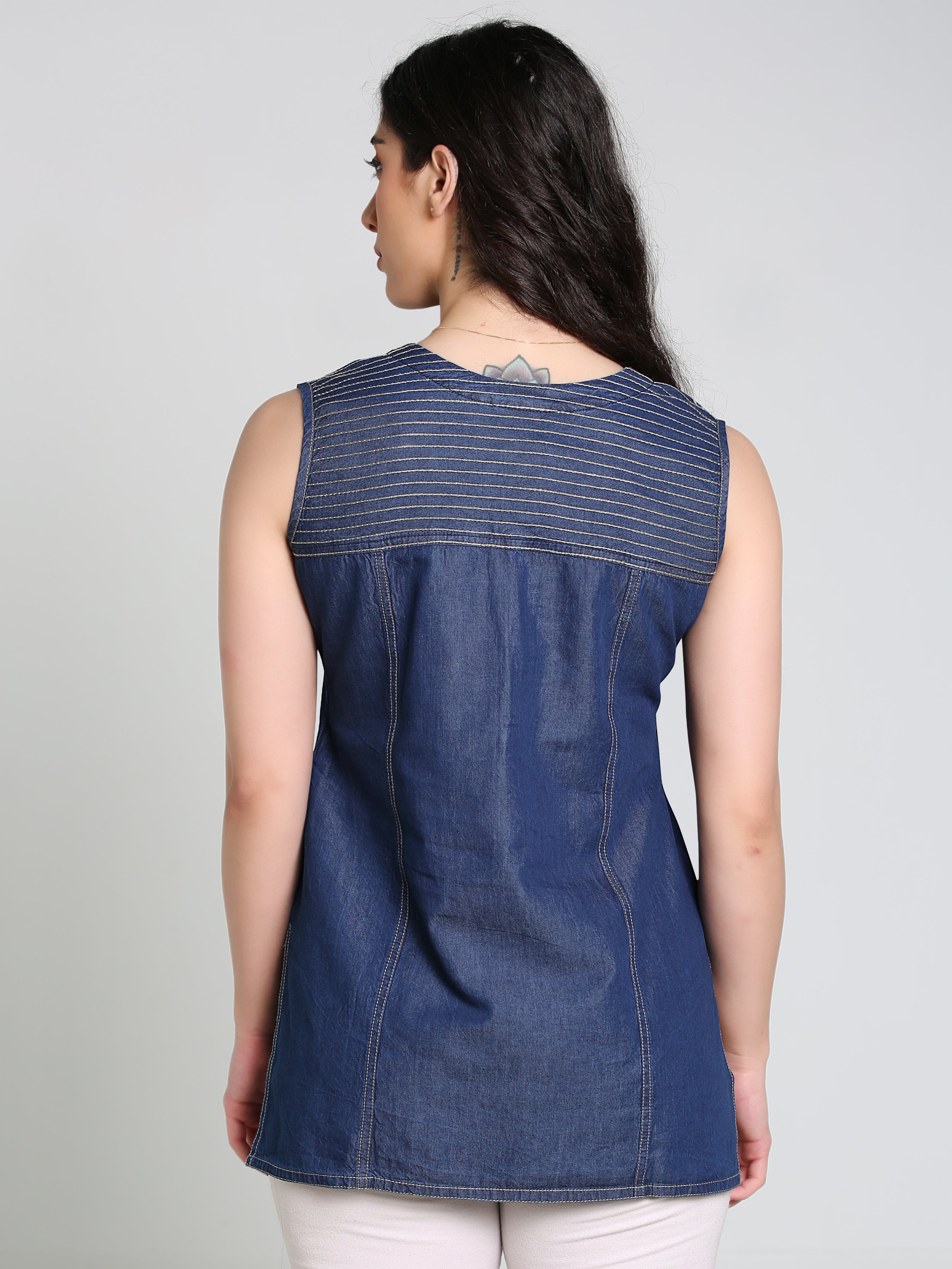 Denim DMC stich SL Round V Neck Kurti