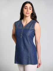 Denim DMC stich SL Round V Neck Kurti