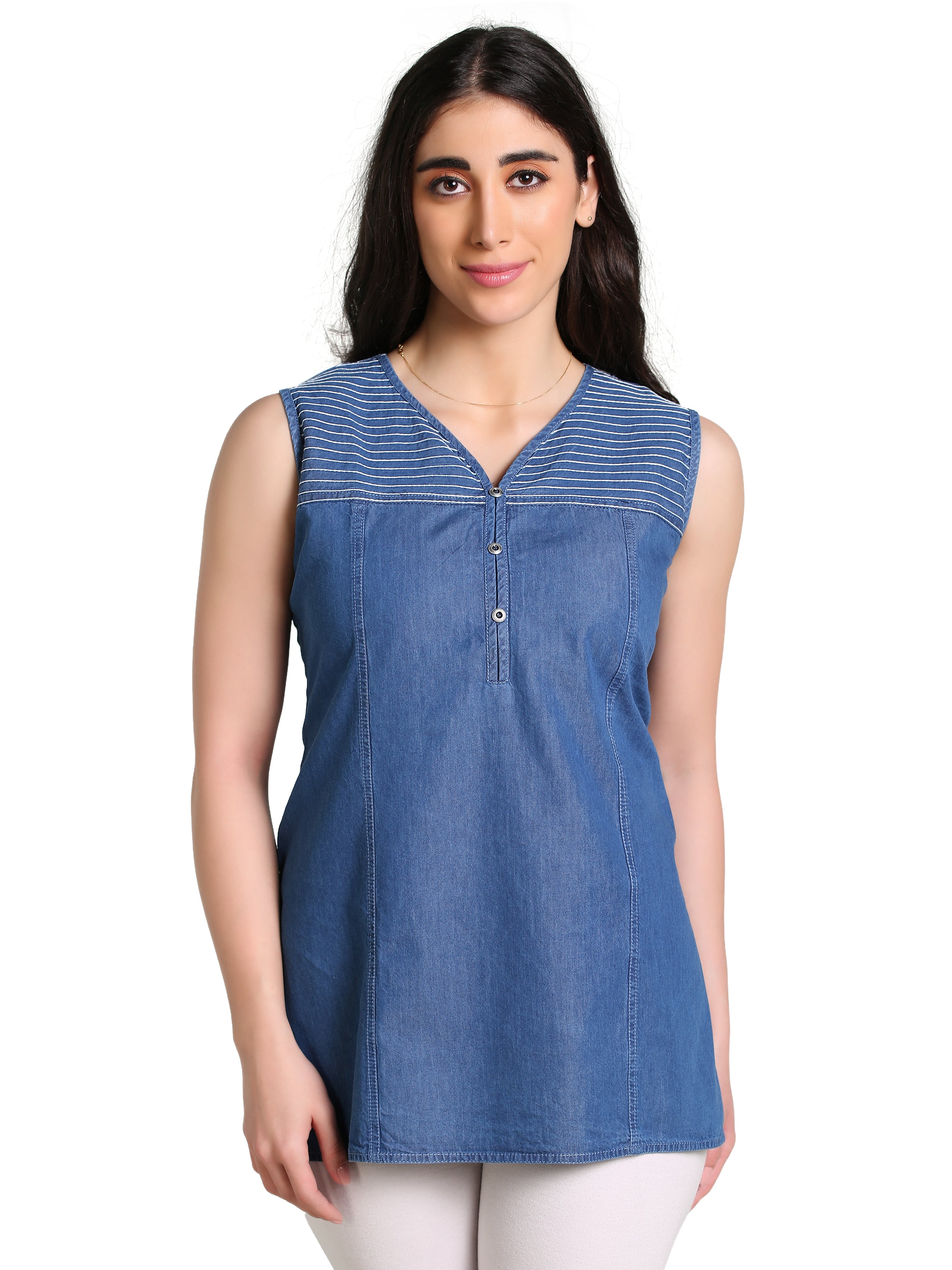 Denim DMC stich SL Round V Neck Kurti