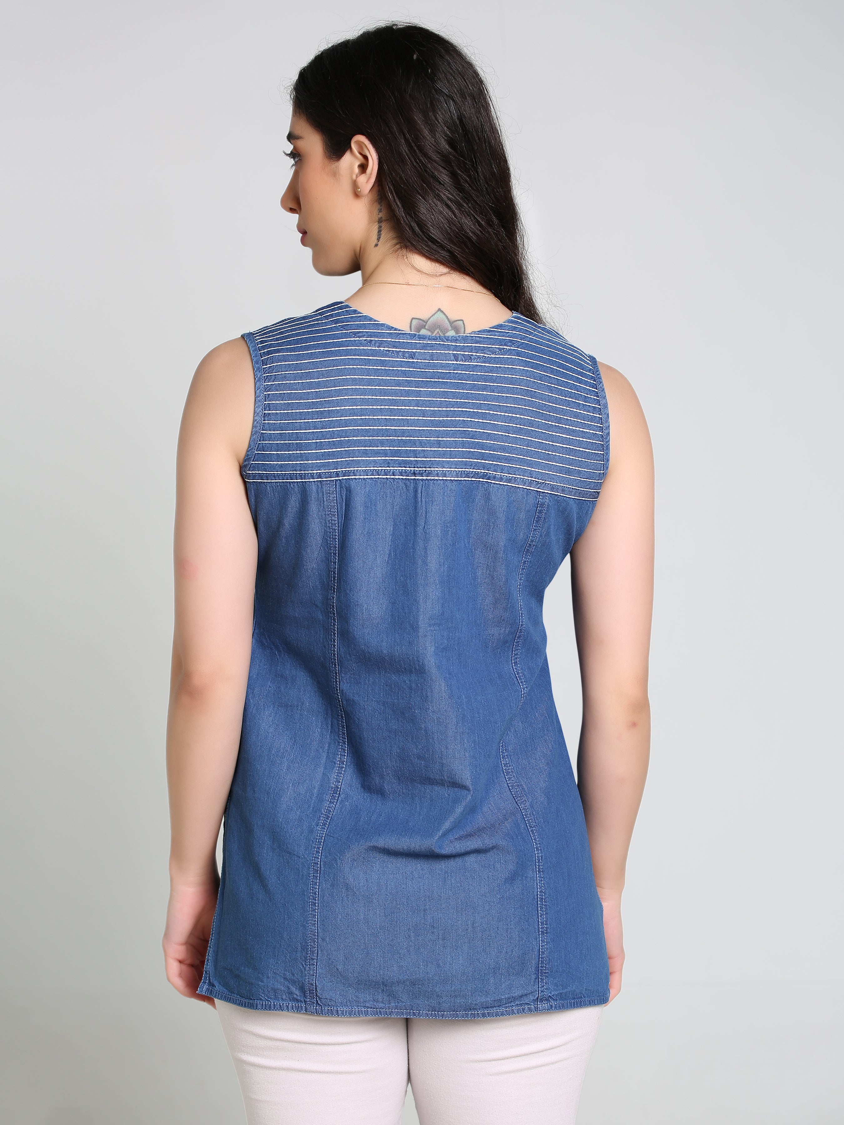 Denim DMC stich SL Round V Neck Kurti