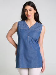 Denim DMC stich SL Round V Neck Kurti