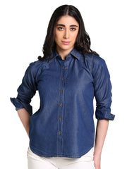 Denim Fawn Stitch Shoulder Patch Solid Shirt