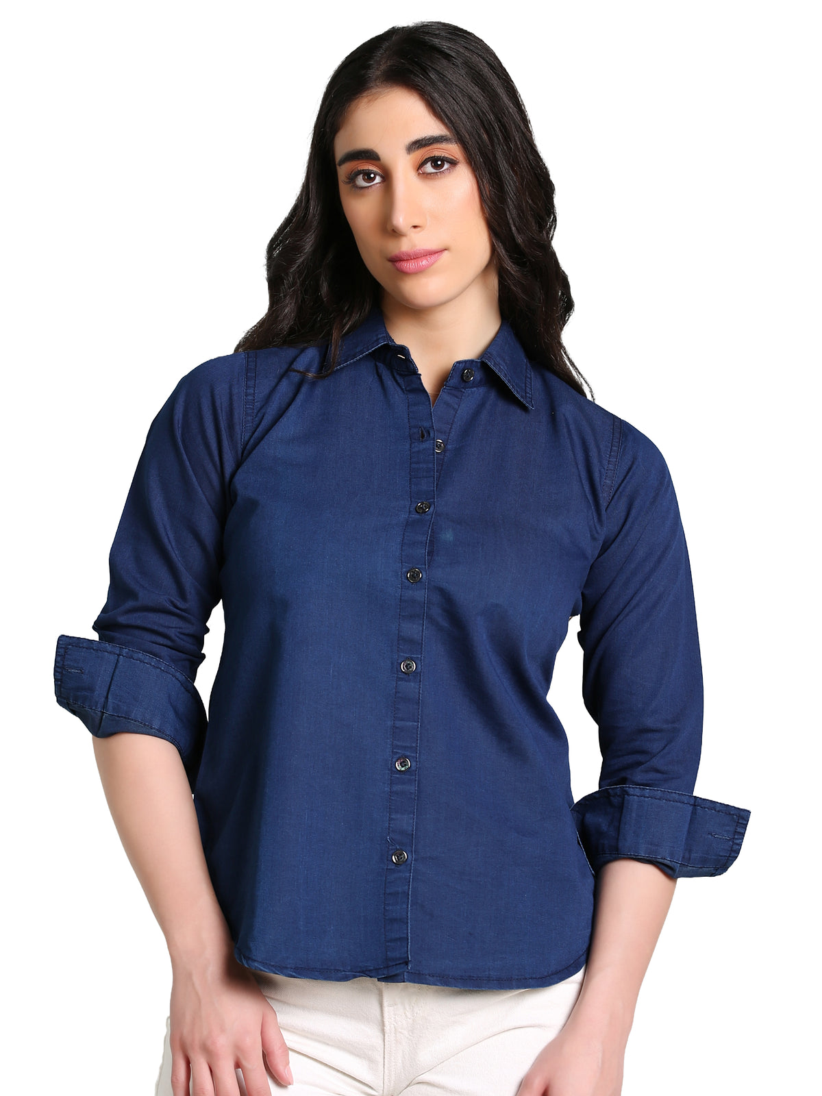 Denim Solid Navy Blue Shirt
