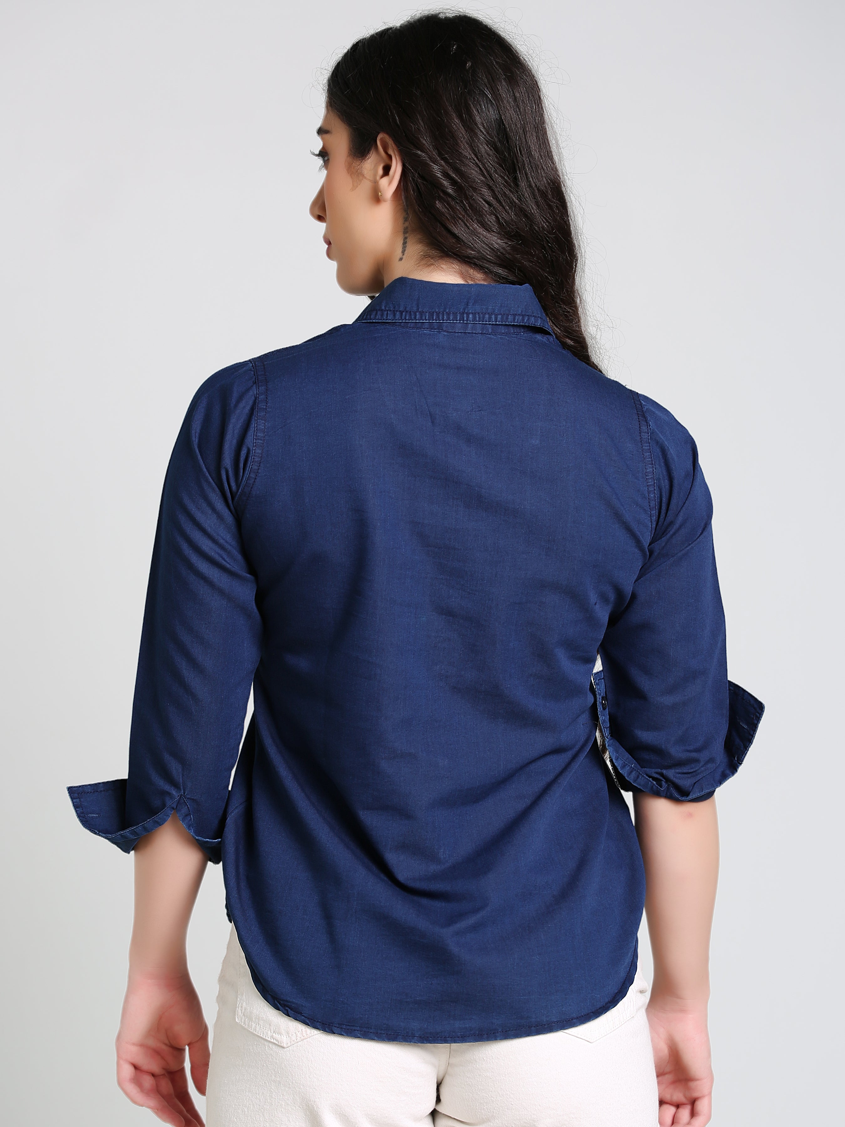Denim Solid Navy Blue Shirt