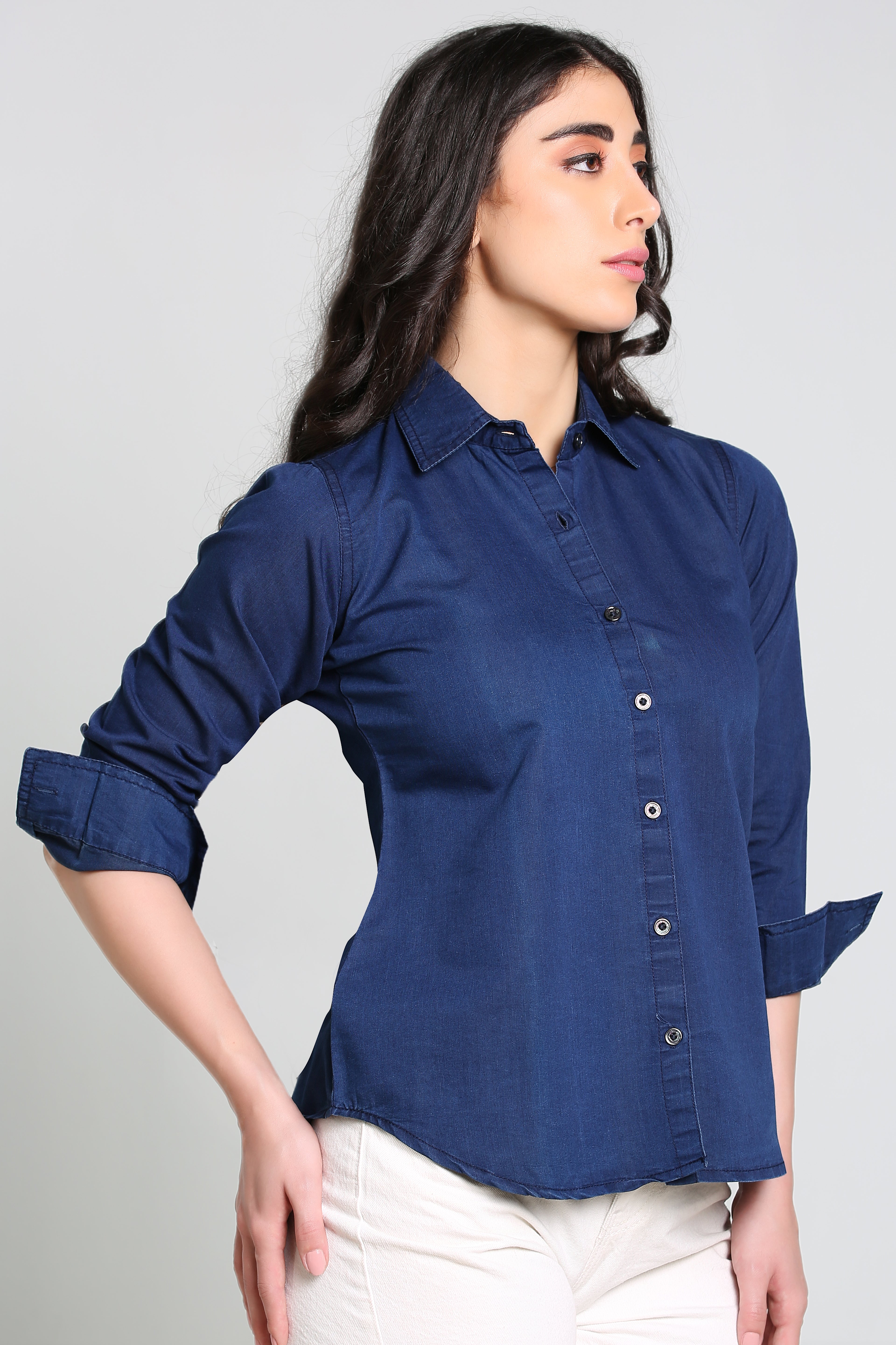 Denim Solid Navy Blue Shirt
