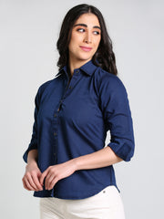 Denim Solid Navy Blue Shirt