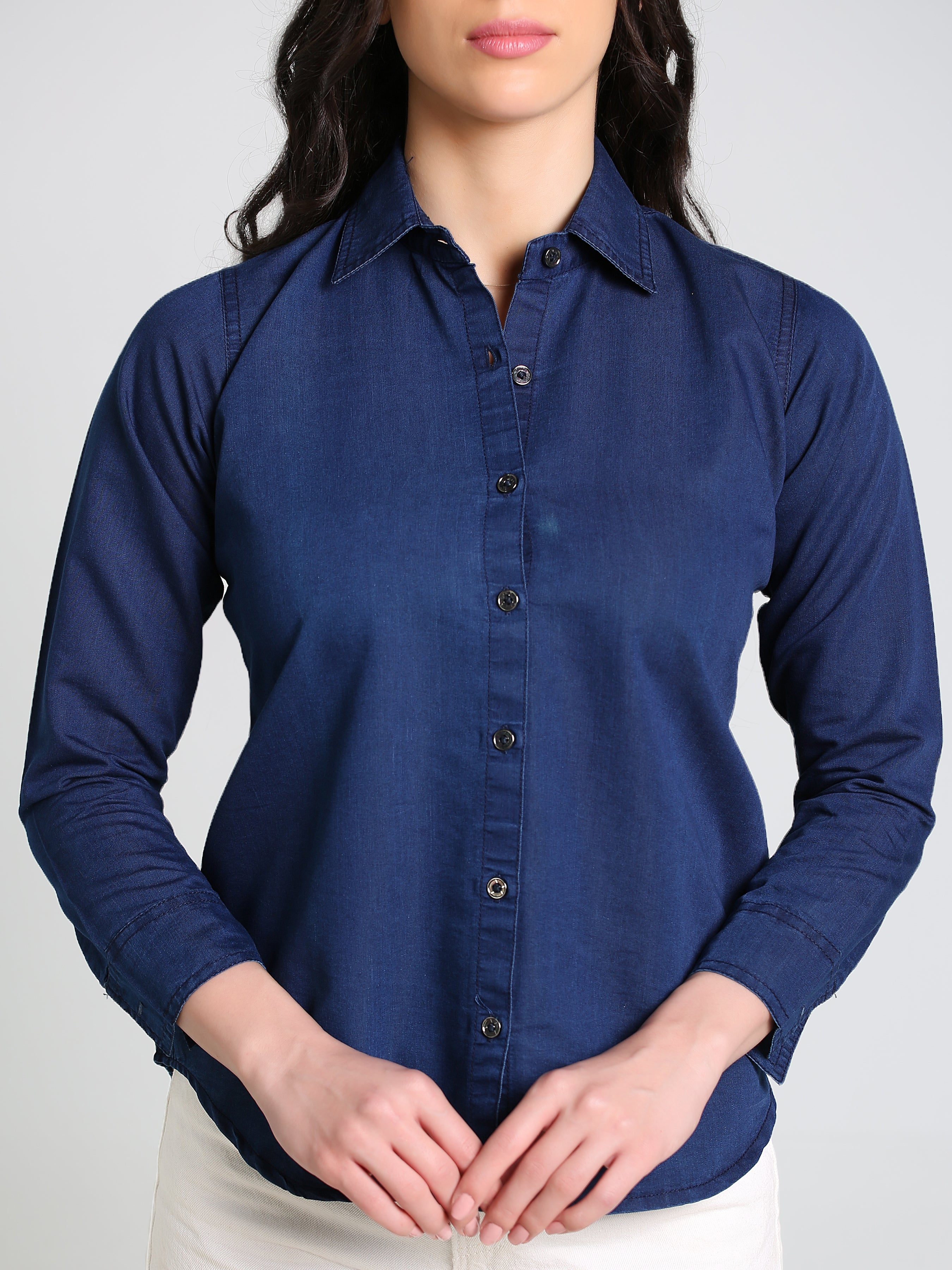 Denim Solid Navy Blue Shirt
