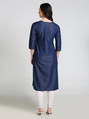 Denim Printed Neck Tabla Strip both side Round Neck Kurta